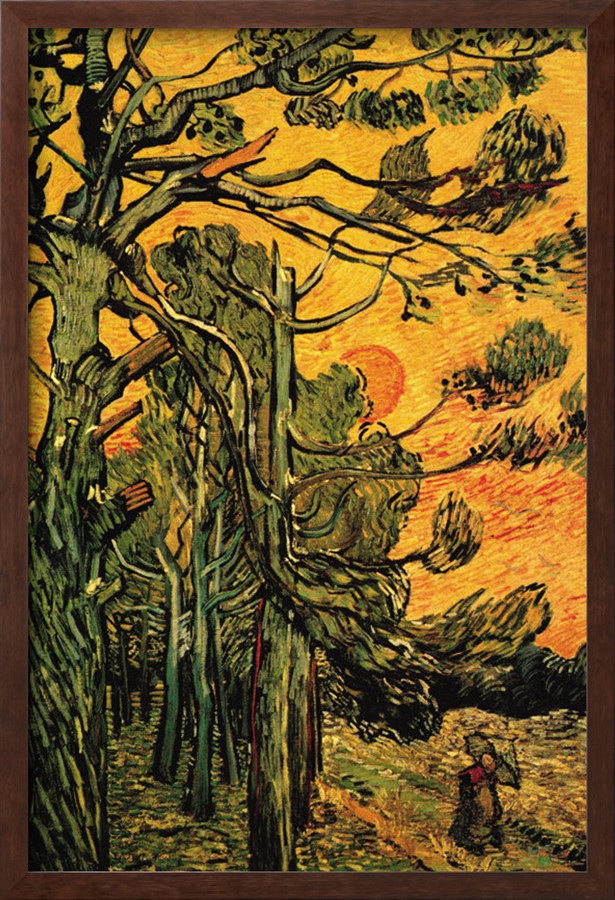 Pine Trees Against a Red Sky with Setting Sun - Van Gogh Painting On Canvas